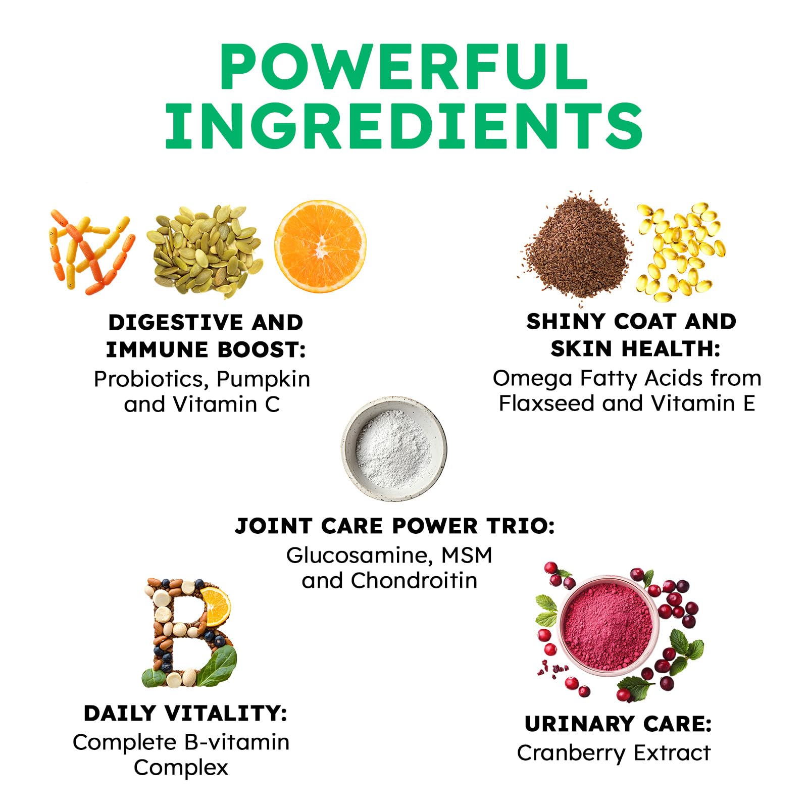 OKKÖBI duck-flavor dog multivitamin chews with omega and probiotics for gut balance.