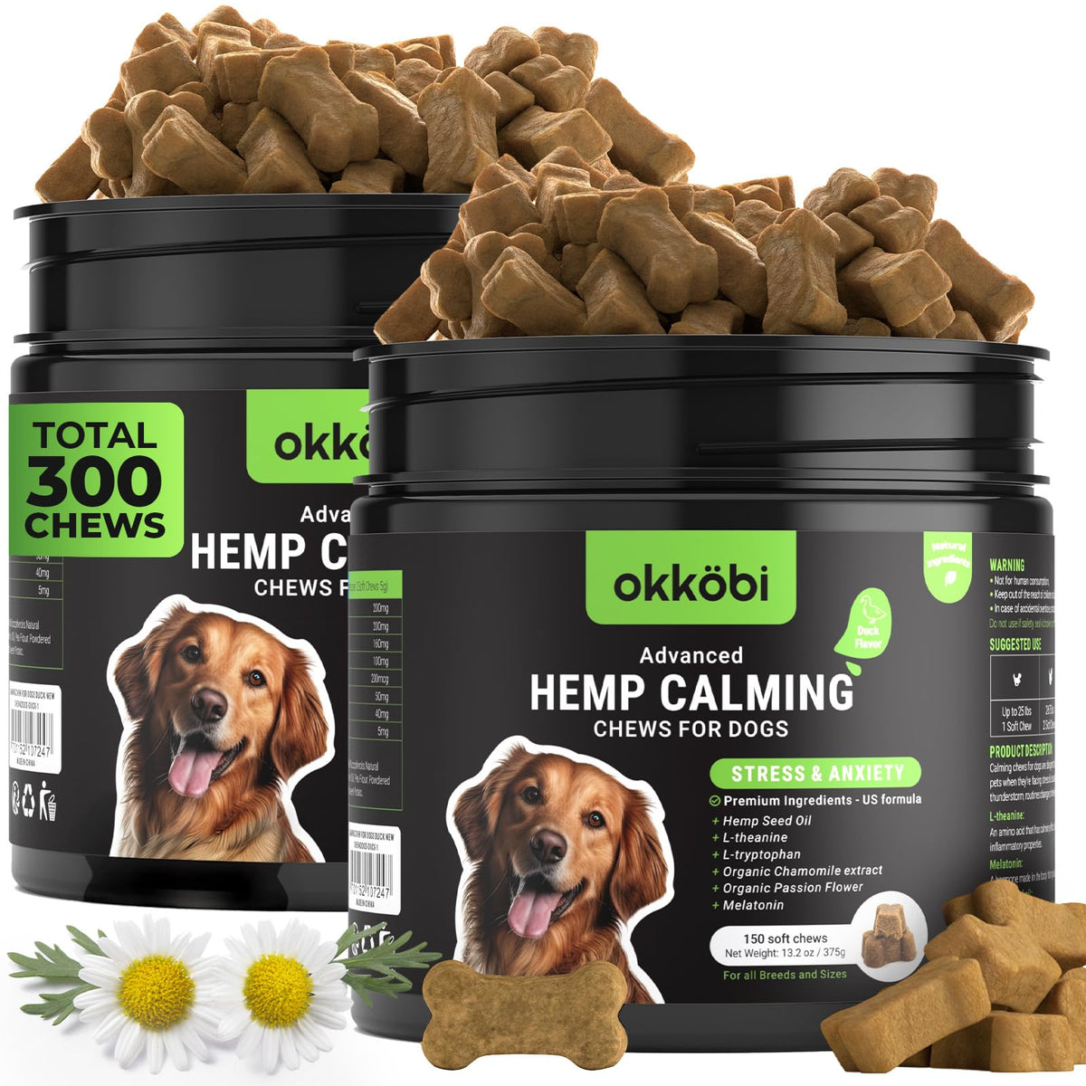 OKKÖBI hemp calming chews duck-pack ready for quick anxiety support.