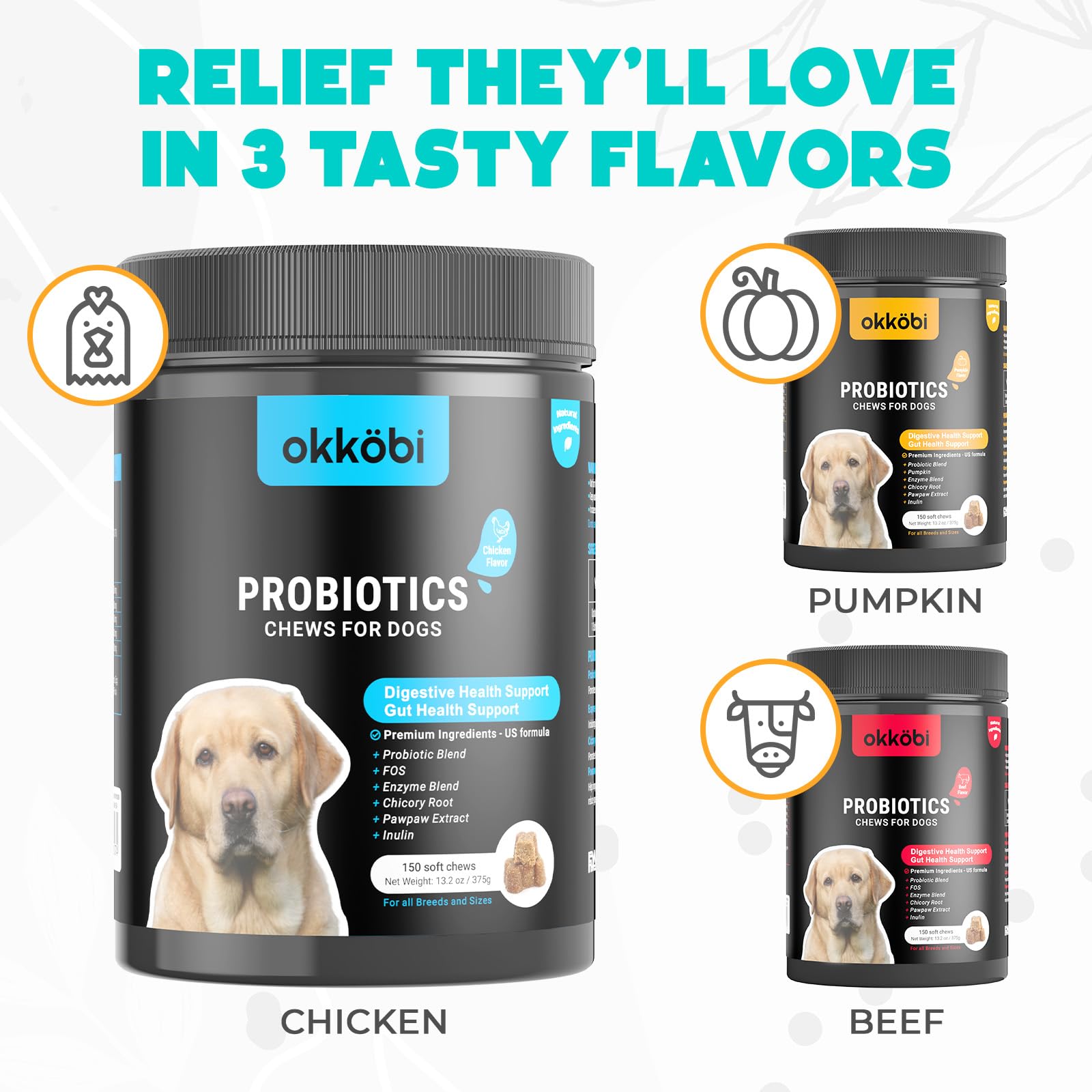 OKKÖBI Probióticos para perros: dosis rápida con posible alivio en minutos.