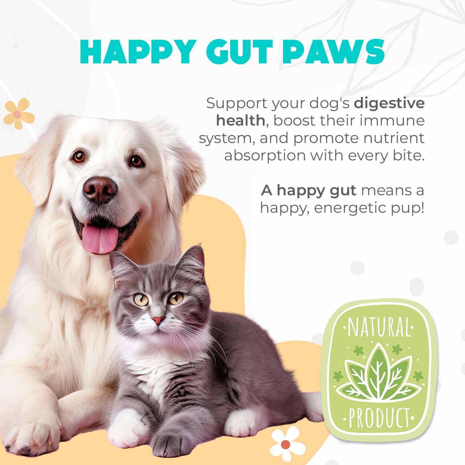OKKÖBI Probioticos para perros, gomitas sabor res, apoyo intestinal.