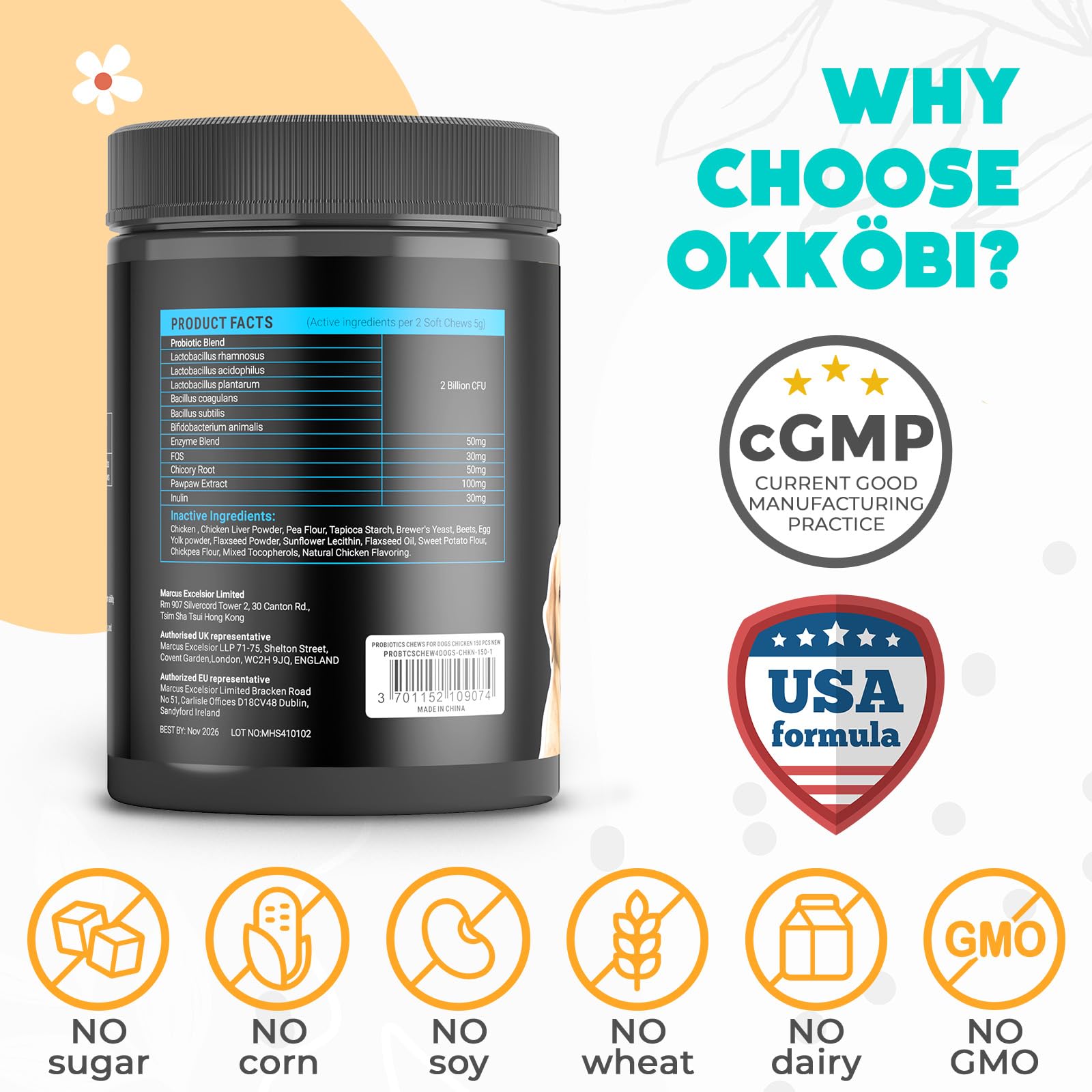 OKKÖBI Probióticos para perros: sabor res para paladar más atractivo.