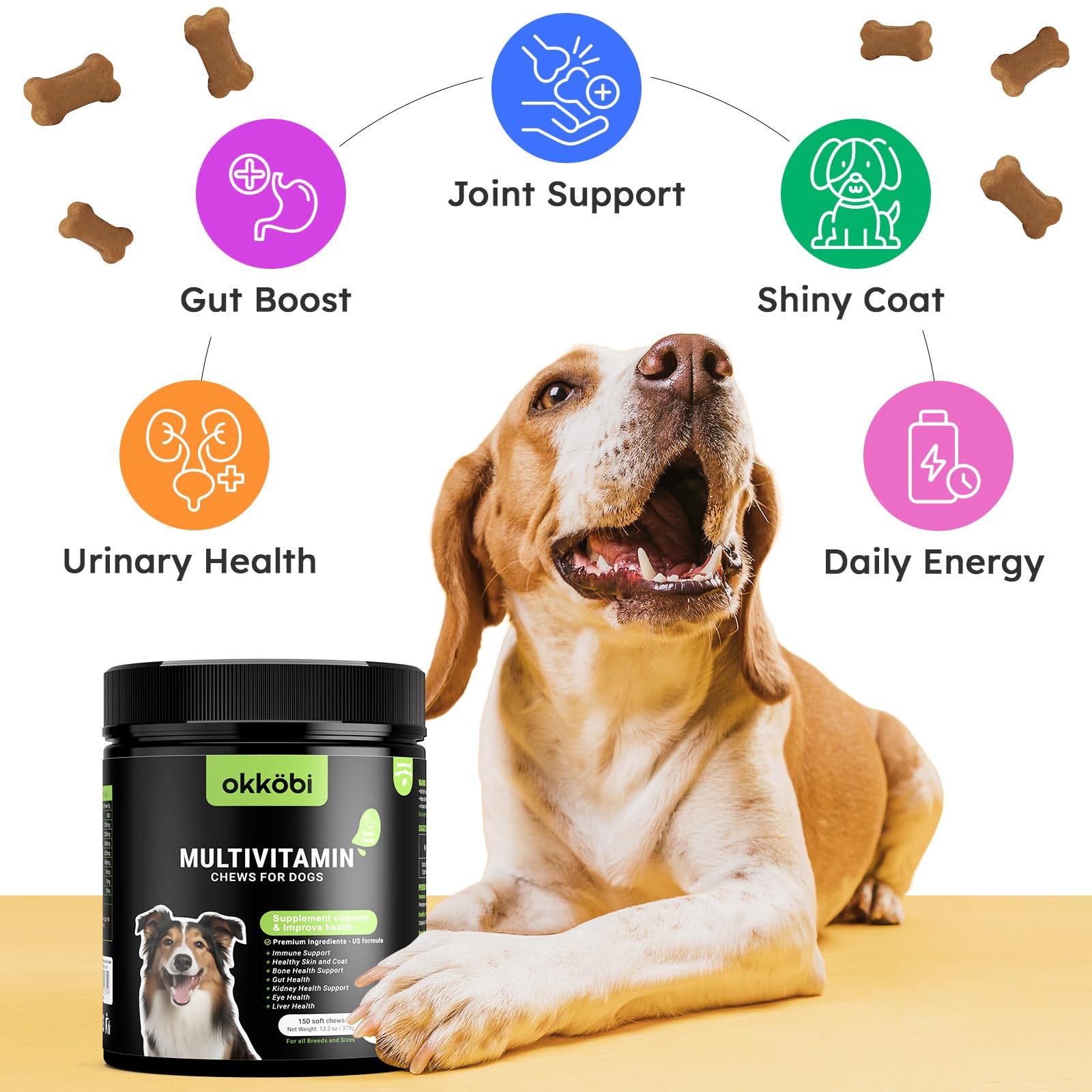 OKKÖBI pumpkin-cranberry supplement for dogs supports immune and urinary health.