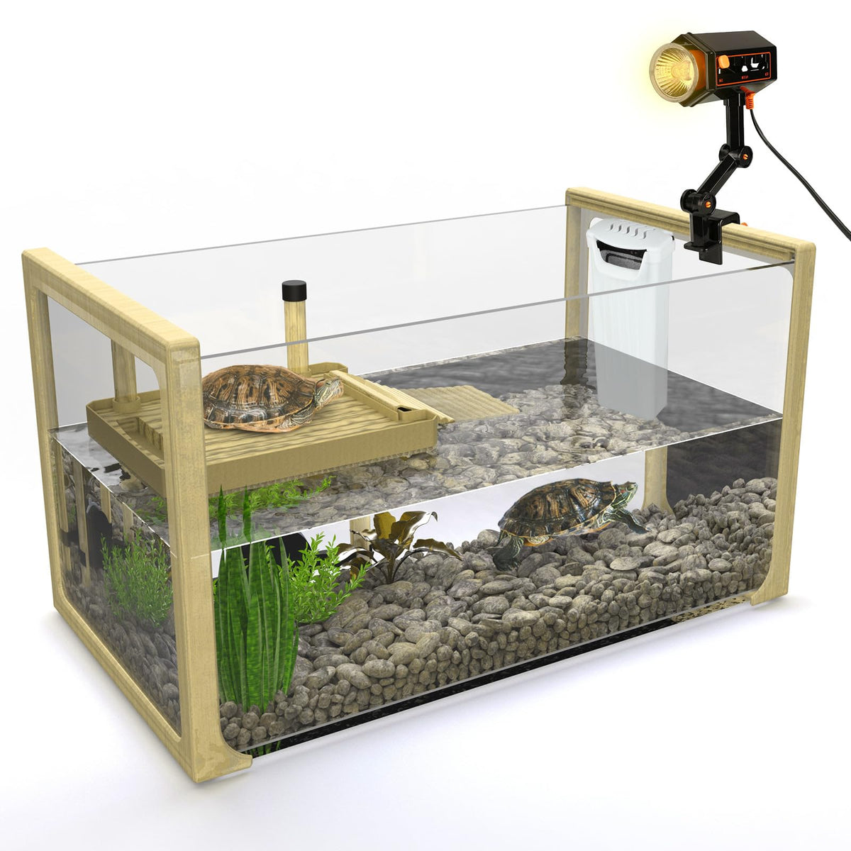 OKKÖBI Turtle Aquarium Kit full setup shows beginner friendly habitat for baby turtles