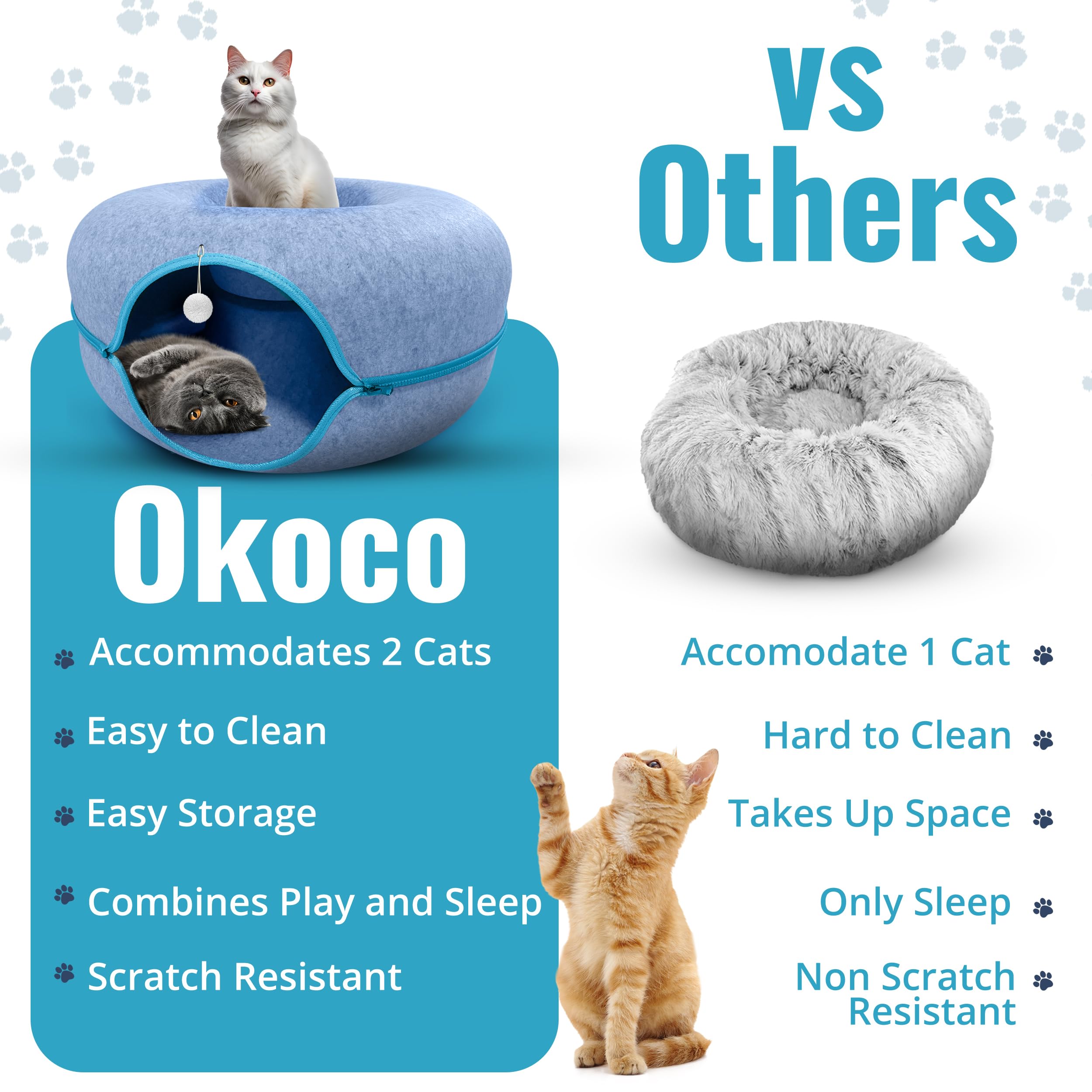 Okoco Cat Tunnel Bed quick assembly for fast setup.