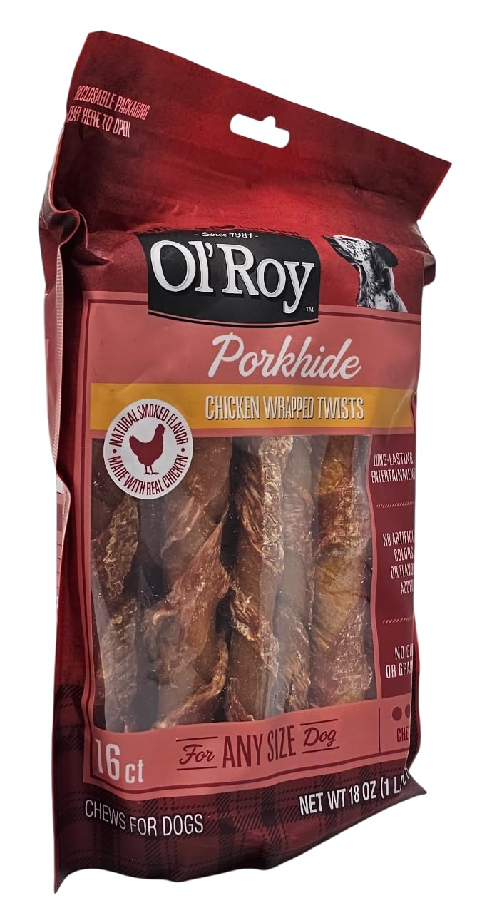 Ol' Roy Porkhide Chicken Wrapped Twists back panel, feeding guidance for different weights