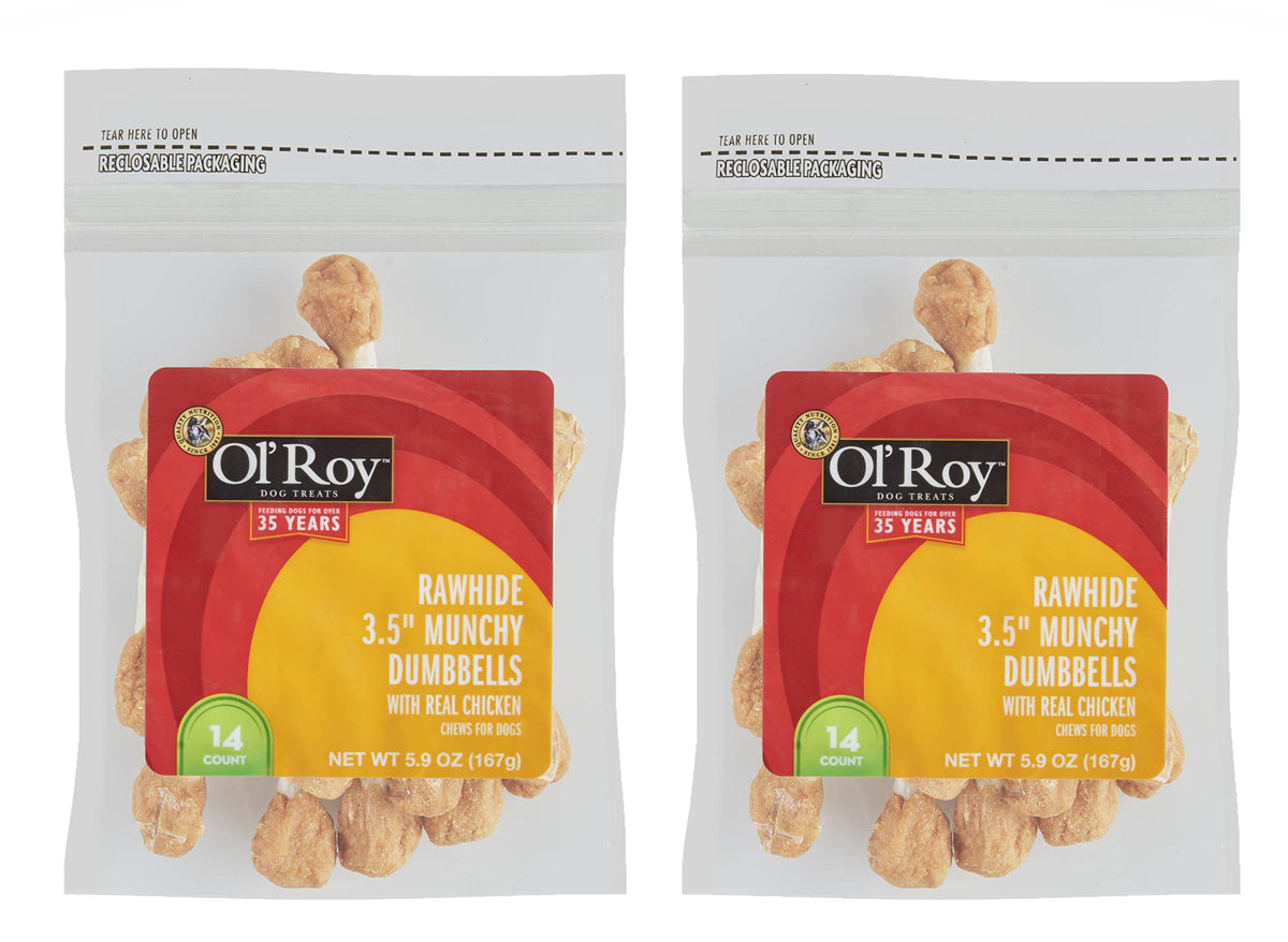 Ol' Roy Munch Dumbbells pack front highlights long-lasting chewing for dogs.