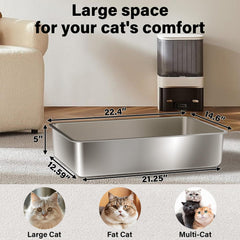 Olacat stainless steel litter box interior dimensions 22.4 by 14.56 by 5 inches