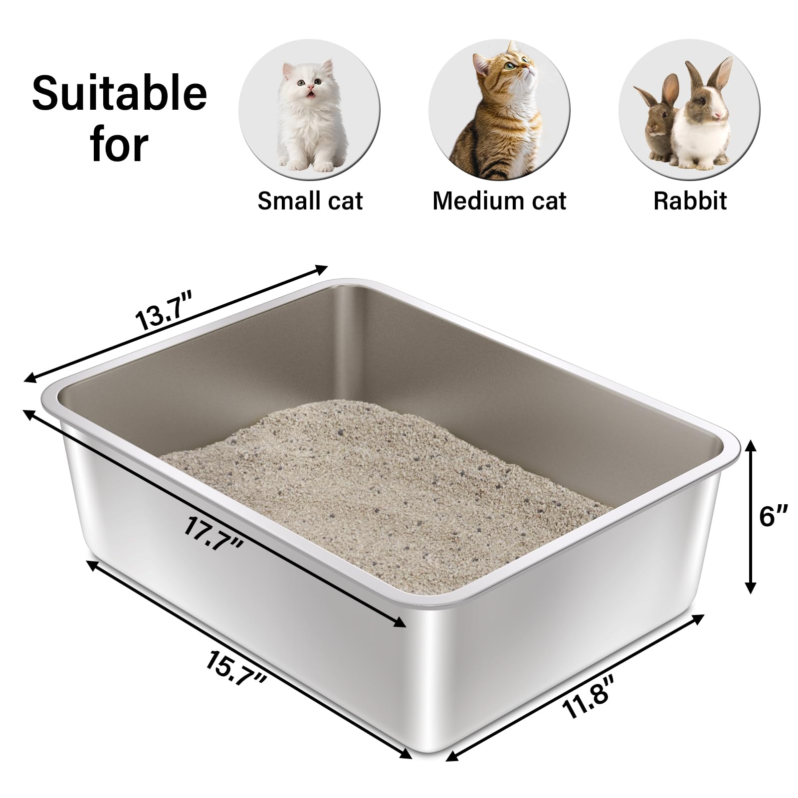 Olacat stainless steel litter box side view showcases rust-resistant construction for lasting use.
