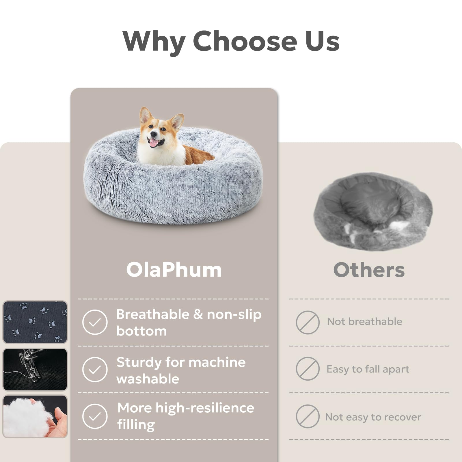 OlaPhum Calming Dog Bed secure materials ensure pet and family-friendly use.