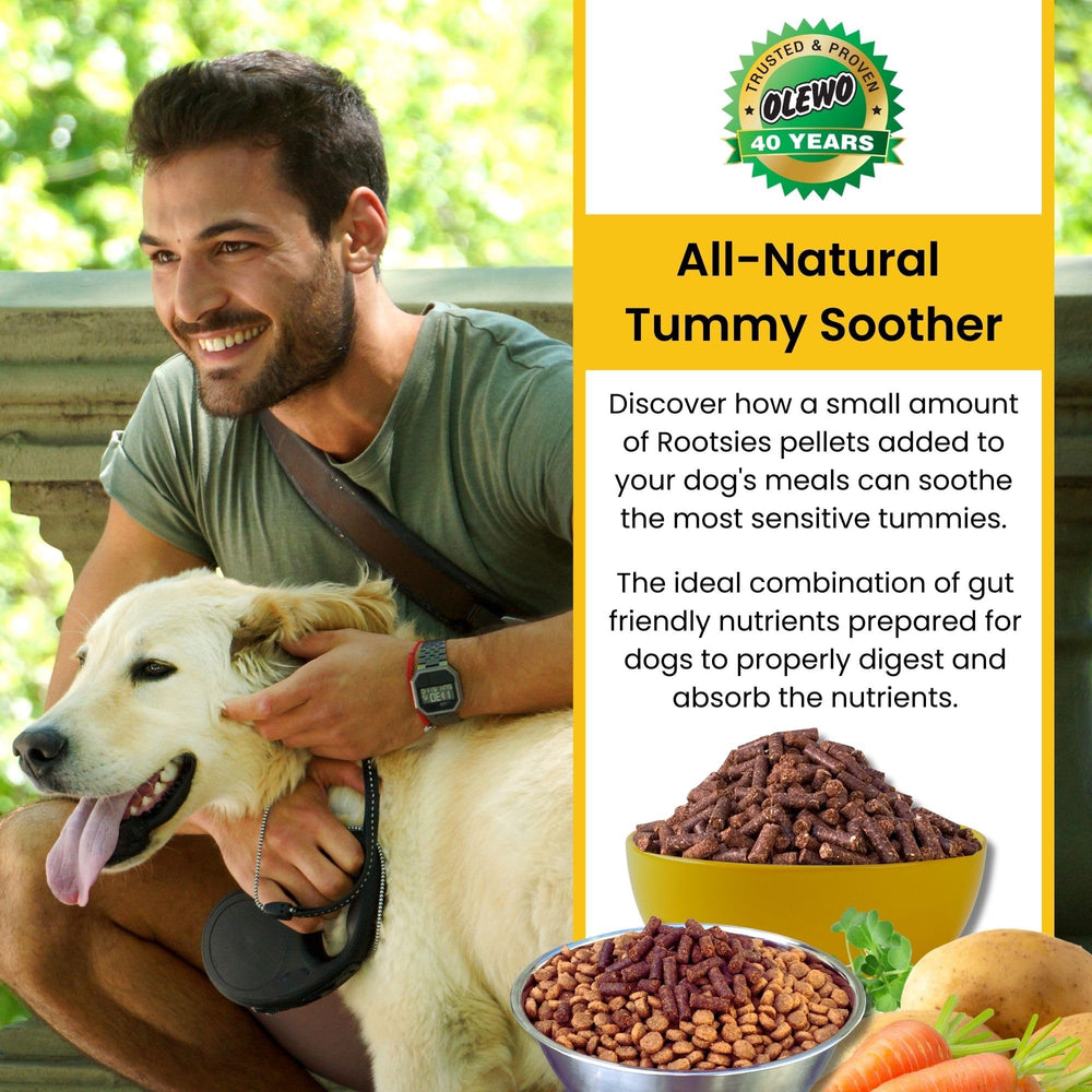 Olewo Rootsies dehydrated topper supports digestion and firmer stools.