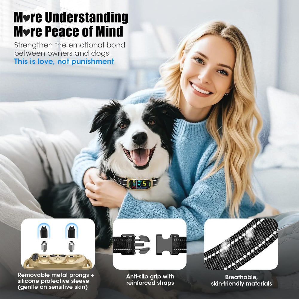 Oliry collar prongs with silicone covers protecting the dog's skin