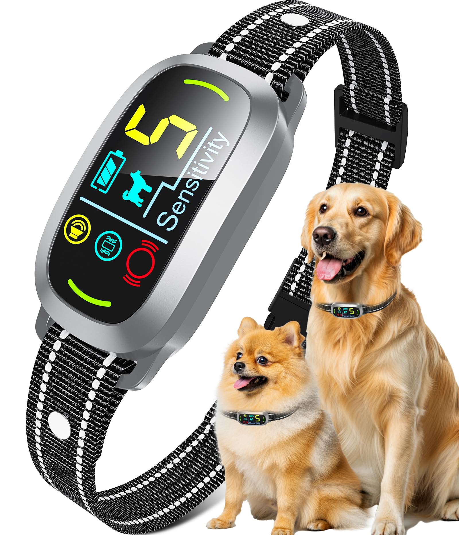 Oliry Smart AI Bark Collar front view for comfortable daily wear and training