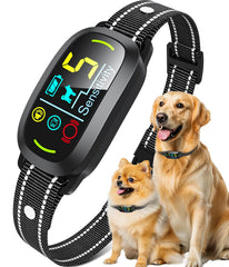 Oliry Smart AI bark collar front view with clear LCD for quick training adjustments.