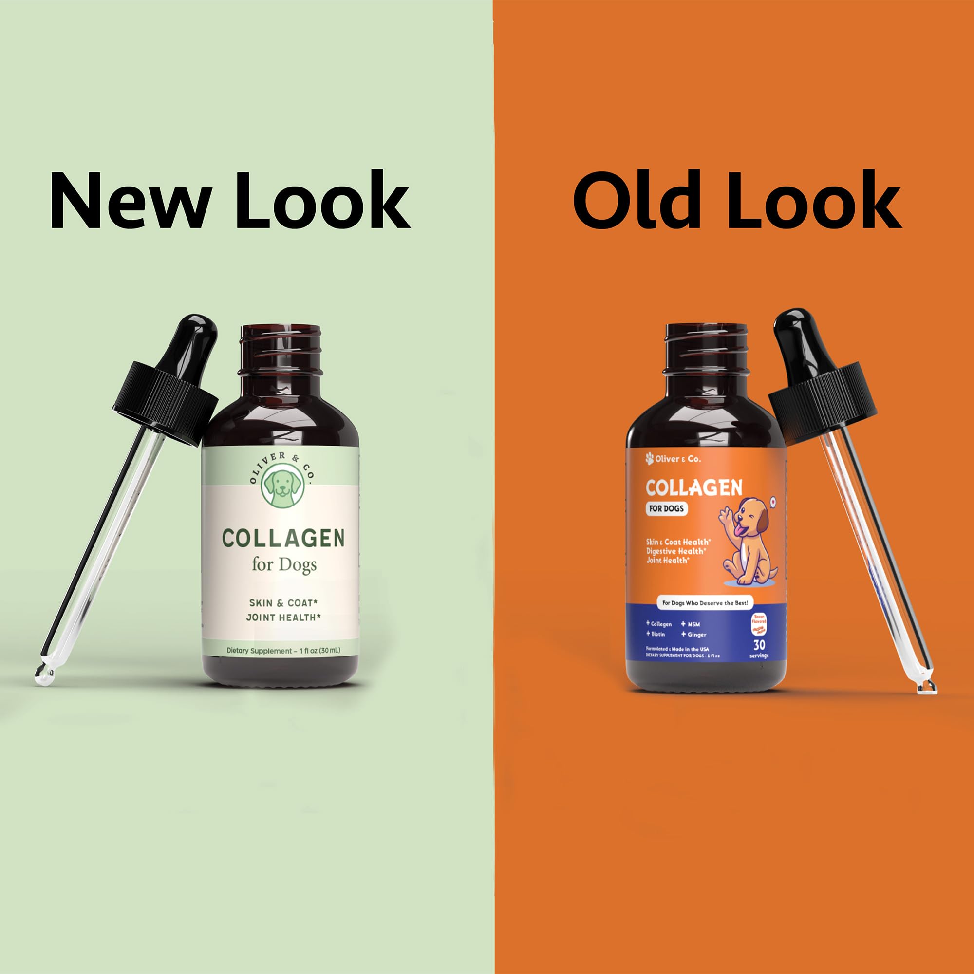 Oliver and Co collagen for dogs tincture drops highlight biotin for shiny coat