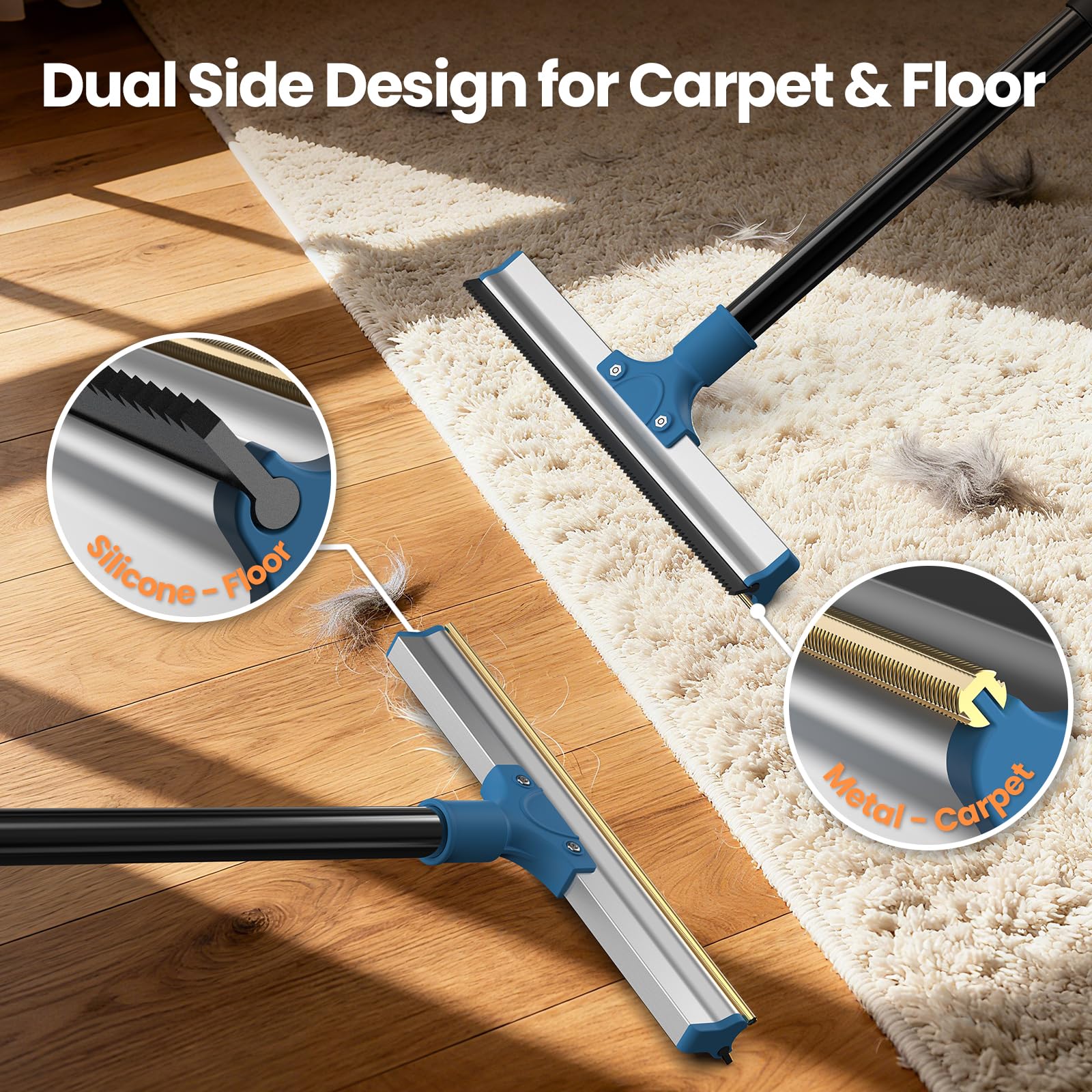Ollapet extendable 48-inch rake reaches under furniture for hidden hair.
