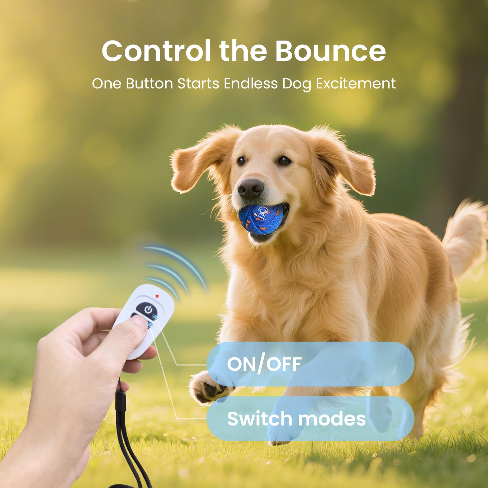 Ollapet gentle-mode ball enables cozy indoor play with softer jumps.