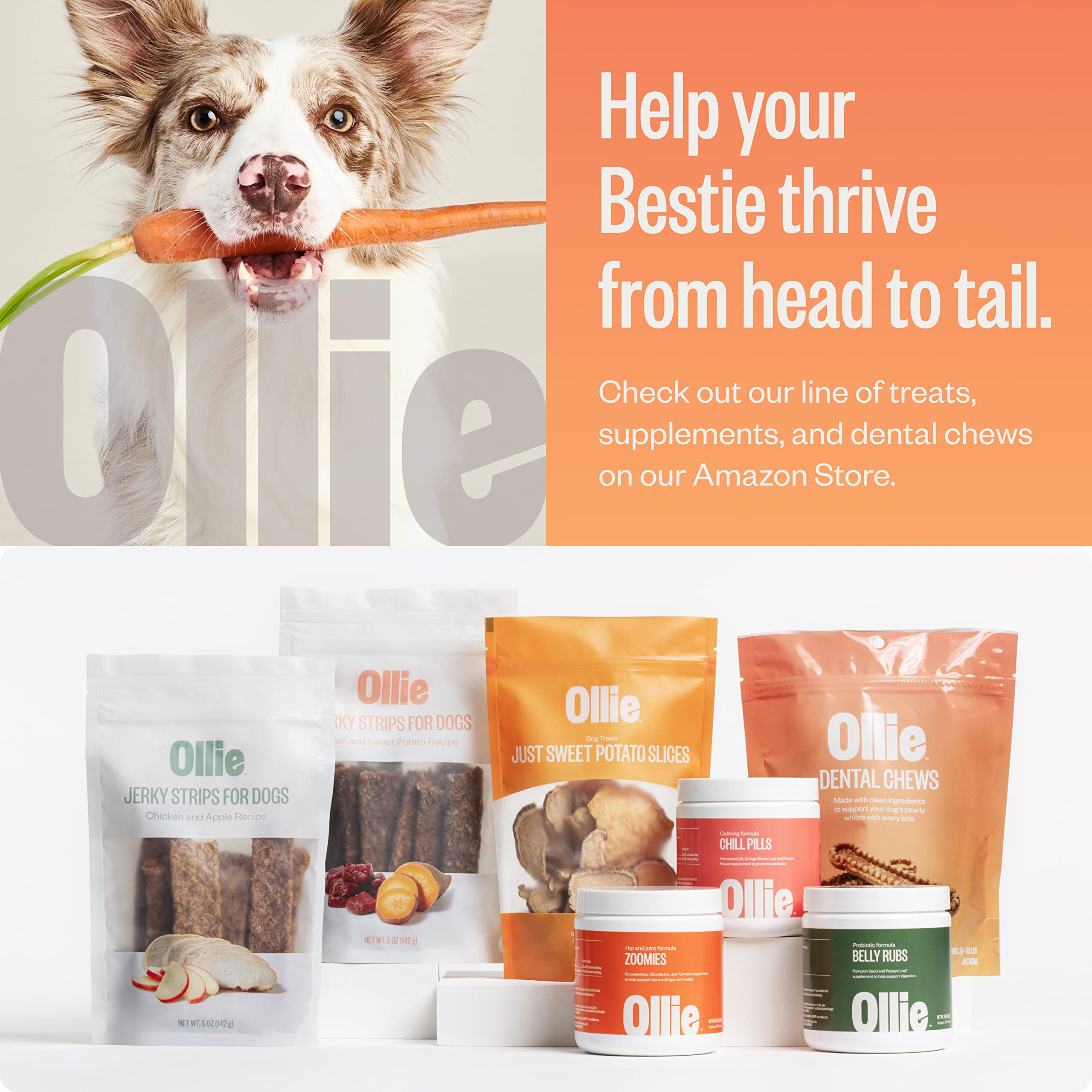 Product label shows chew sizes for different dog weights.
