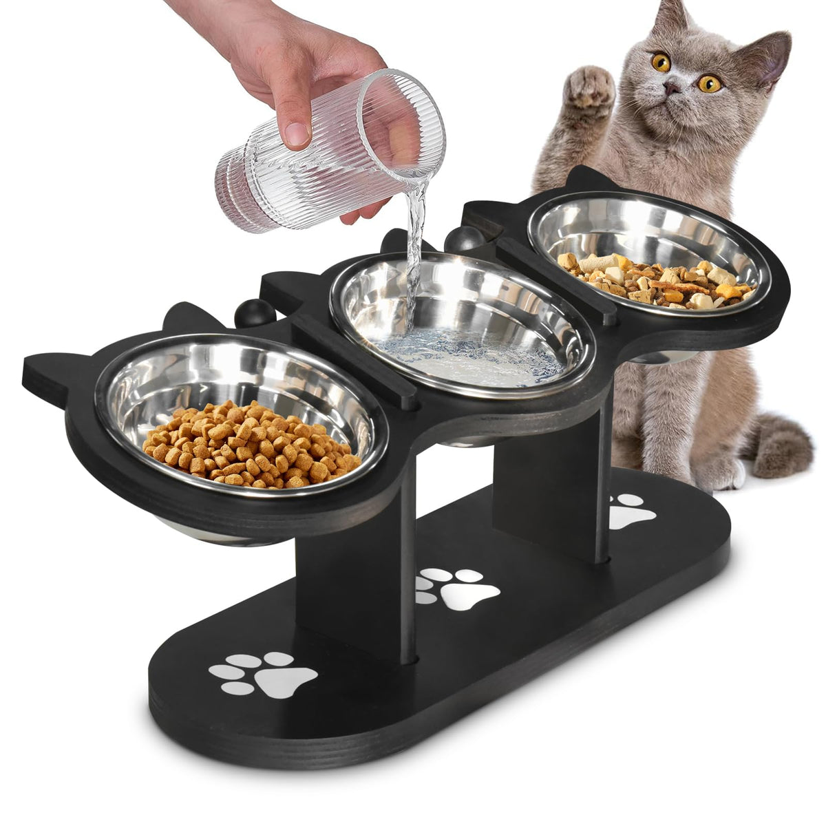 OLLVIA raised-cat-bowls-assembly demonstrates ergonomic height for comfortable meals.
