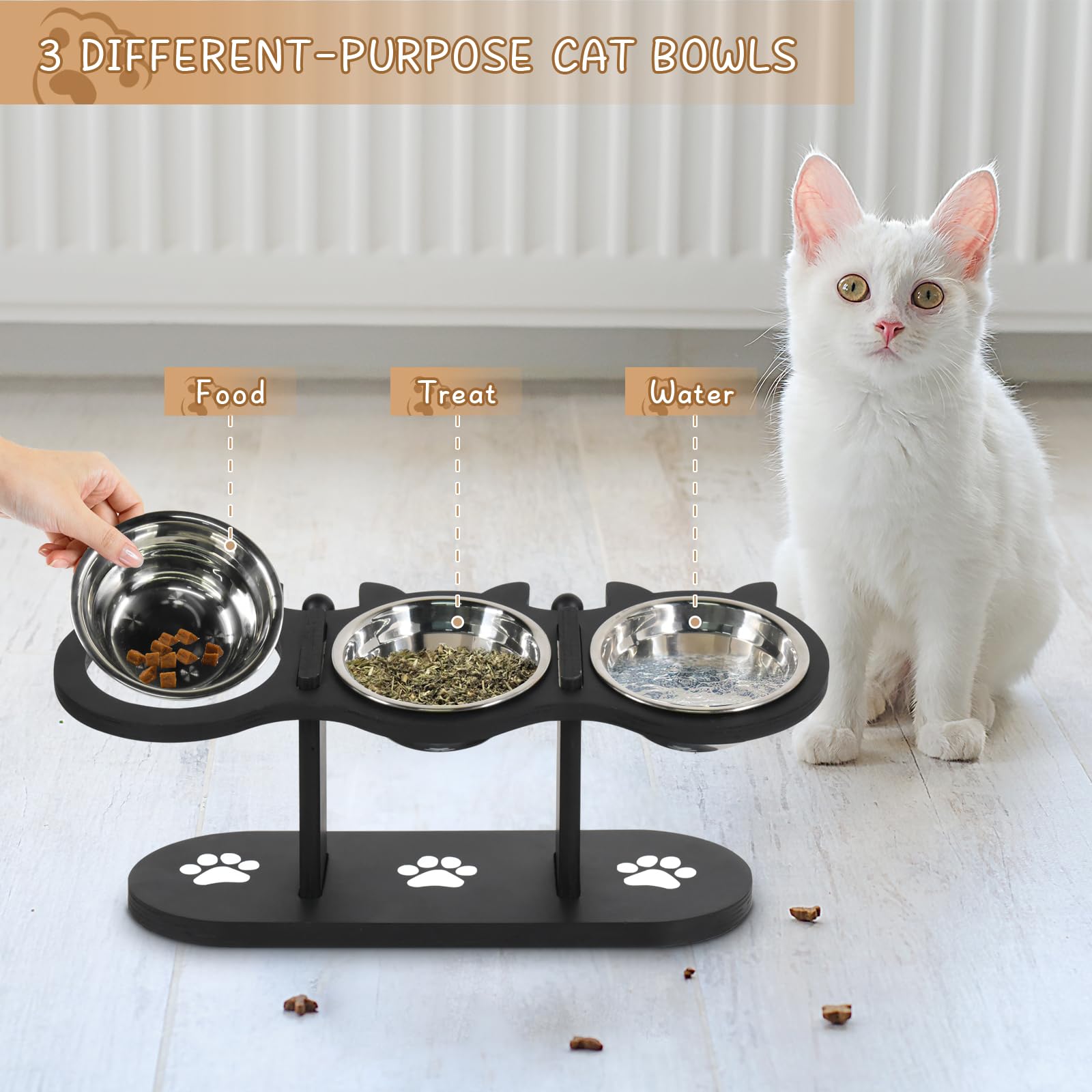 OLLVIA-three-bowl-feeder keeps meals organized for multiple pets.