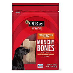 Ol' Roy Munchy Bone peanut butter dog treats satisfy chewing and may support healthy teeth and gums.