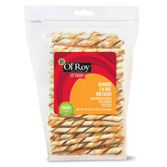 Ol' Roy Rawhide 5-inch Twist with Chicken, a durable chicken-flavored chew for dogs.