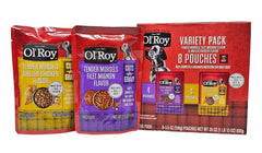Ol' Roy wet dog food variety-pack 8 pouches provides convenient flavor variety.
