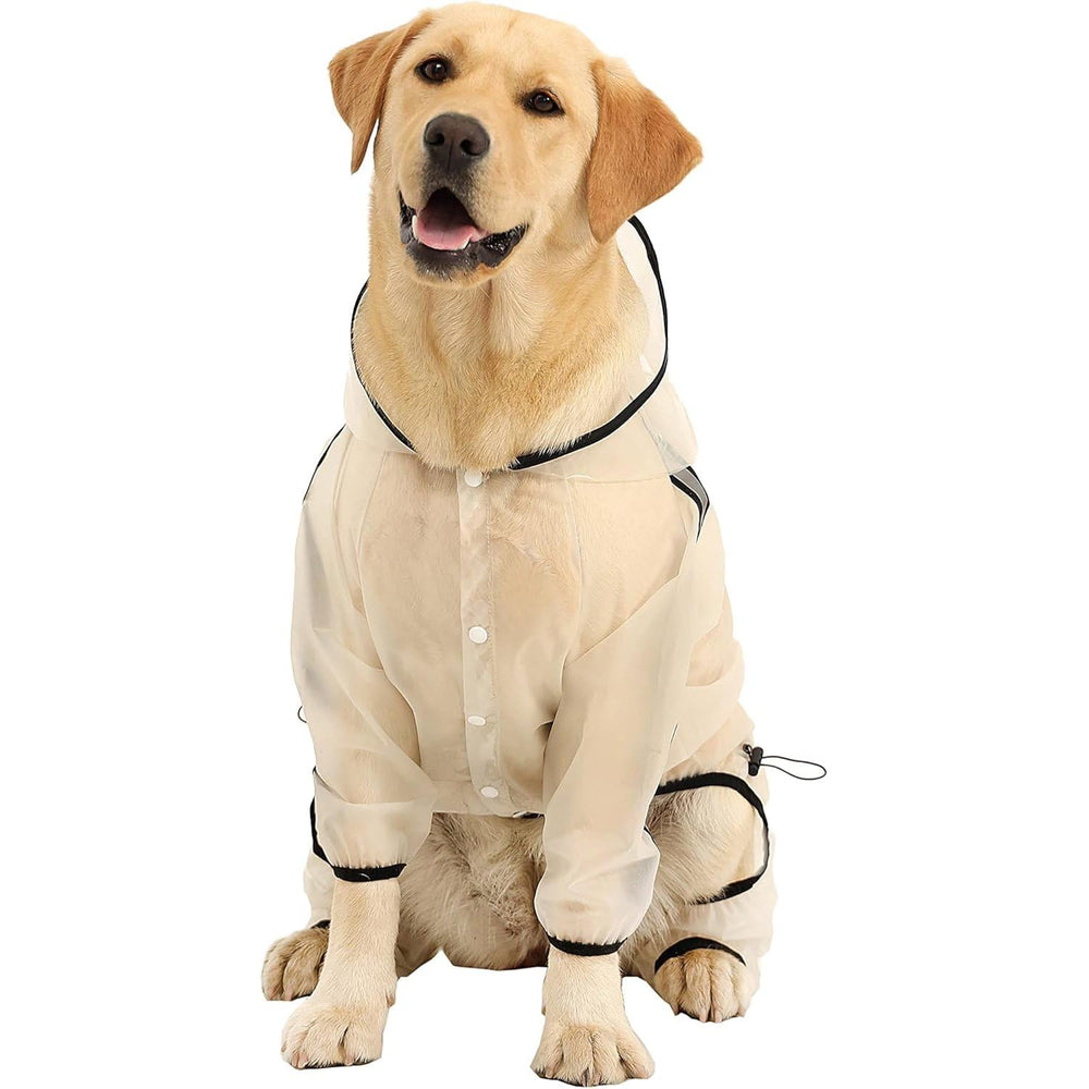Olsa dog raincoat four-legs hooded design keeps pets dry outside.