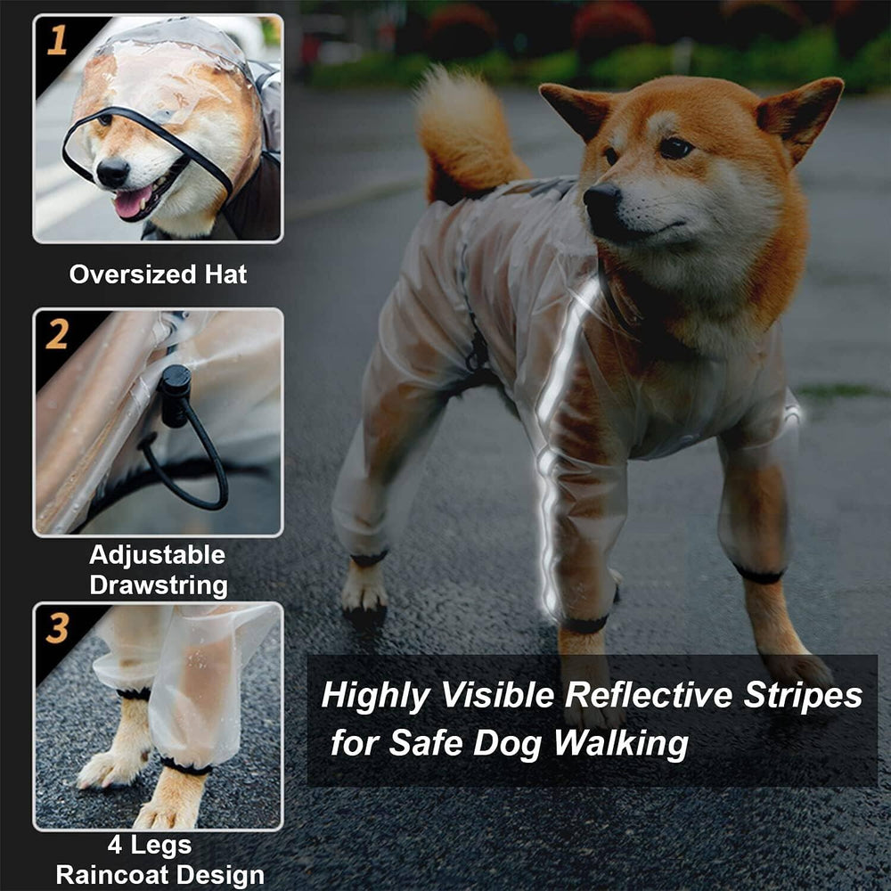 Olsa dog raincoat reflective hood detail enhances visibility at night.