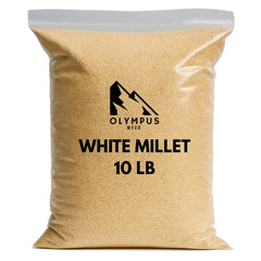 Olympus Myco White Proso Millet Seed bag boosts backyard birds' nutrition and variety.