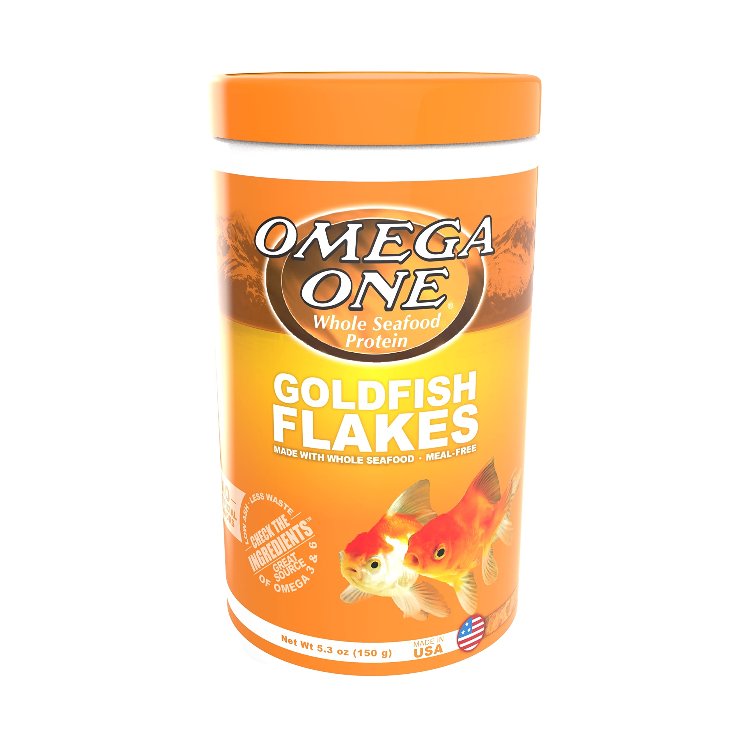 Omega One Goldfish Flakes closeup flakes showing texture