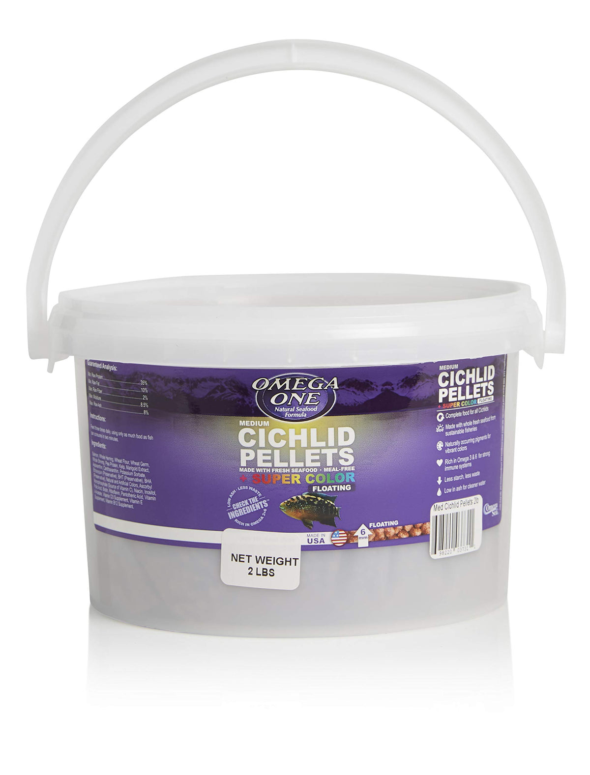 Omega One Super Color Floating Cichlid Pellets medium 2lb pack for balanced nutrition.