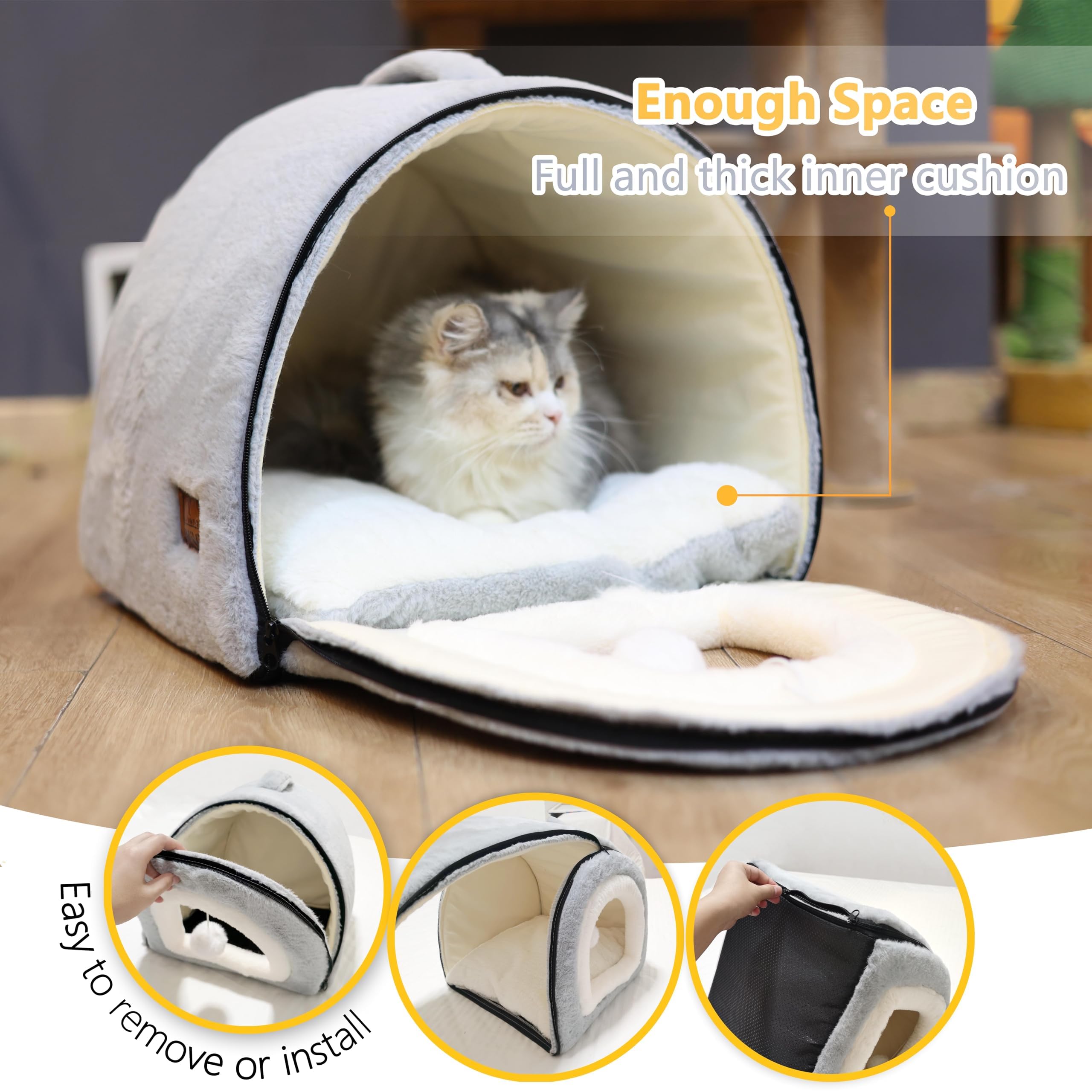 OMIVIER cat bed PP cotton fill—plush, supportive cushion that stays fluffy.