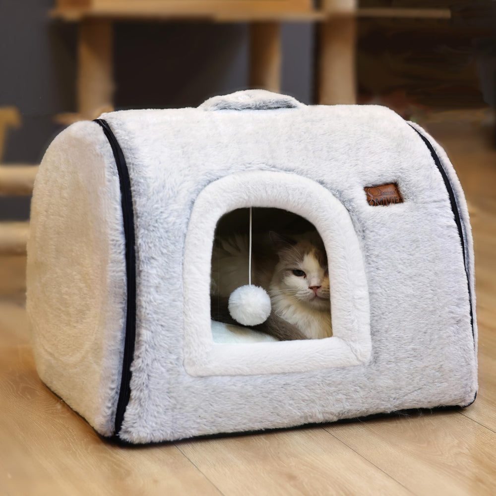OMLIVLIES cat bed enclosed design offers a peaceful hideaway for calm naps.