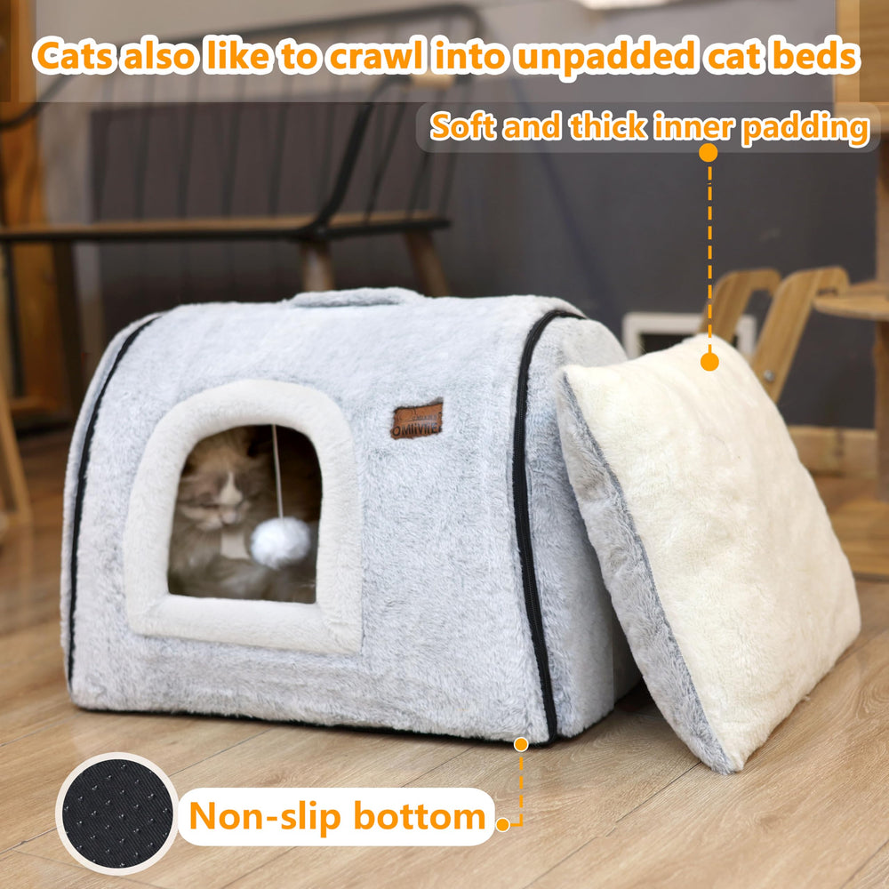 OMLIVLIES cat bed hanging plush ball adds interactive play and curiosity.