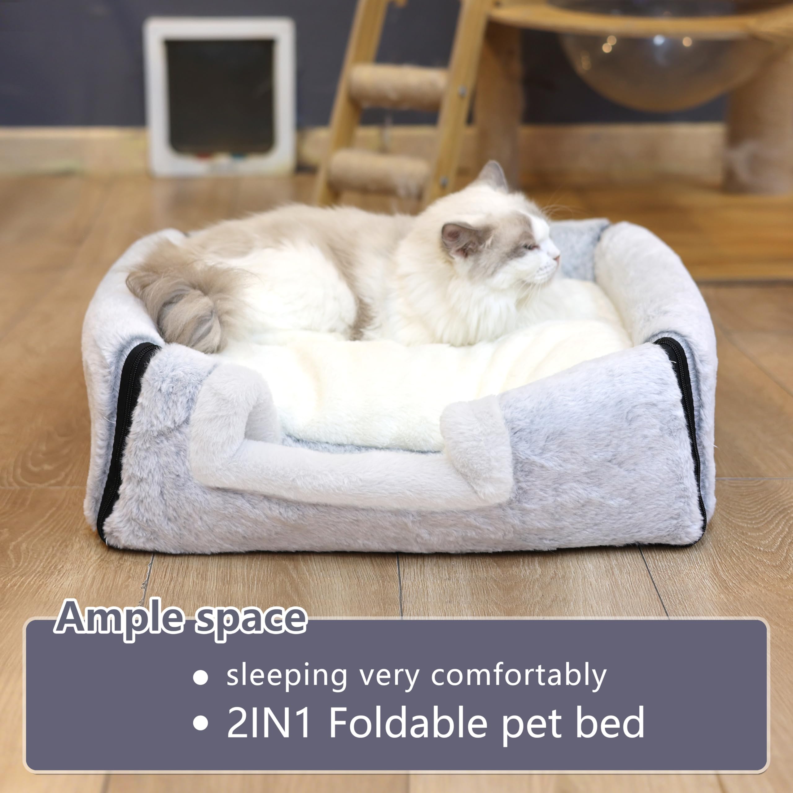 OMLIVLIES cat bed spacious interior supports turning and stretching for comfort.