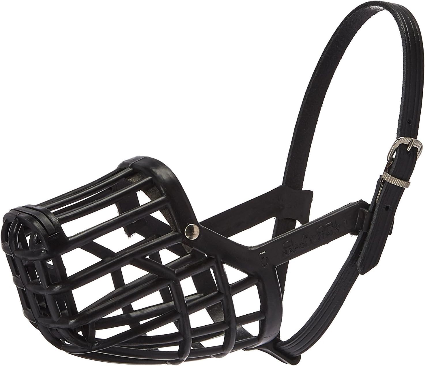 OmniPet Leather Brothers muzzle front view shows adjustable secure fit for training and safety.