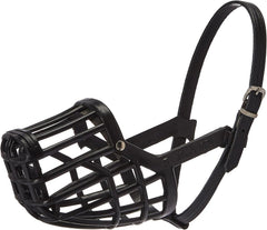 OmniPet Leather Brothers muzzle front view shows adjustable secure fit for training and safety.