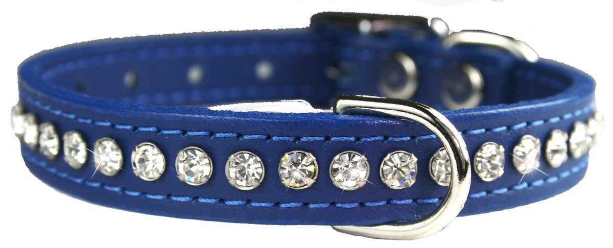 OmniPet Signature Leather Crystal Collar in blue for everyday wear and subtle glamour.