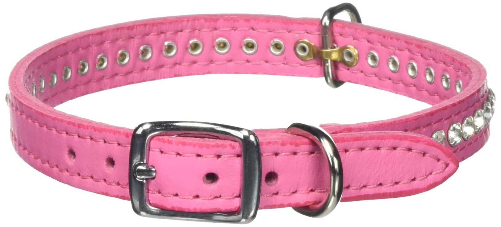 OmniPet Signature Leather Crystal Dog Collar chrome buckle and D-ring ready for secure daily walks