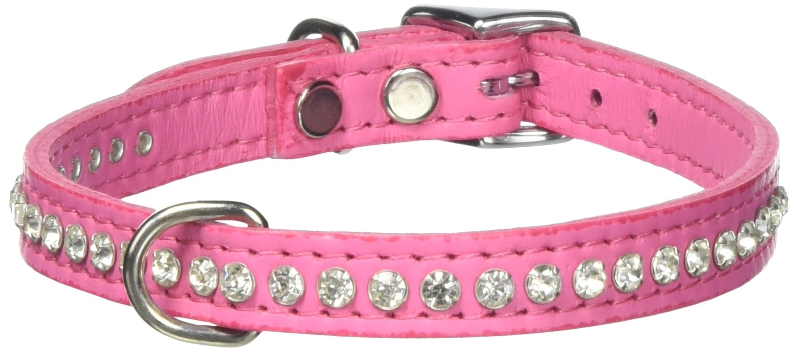 OmniPet Signature Leather Crystal Dog Collar pink front view with rhinestones for daily elegance