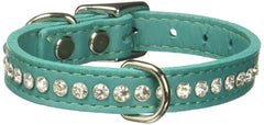 OmniPet Signature Leather Crystal Dog Collar shows chrome buckle and rhinestones for secure leash use and style.