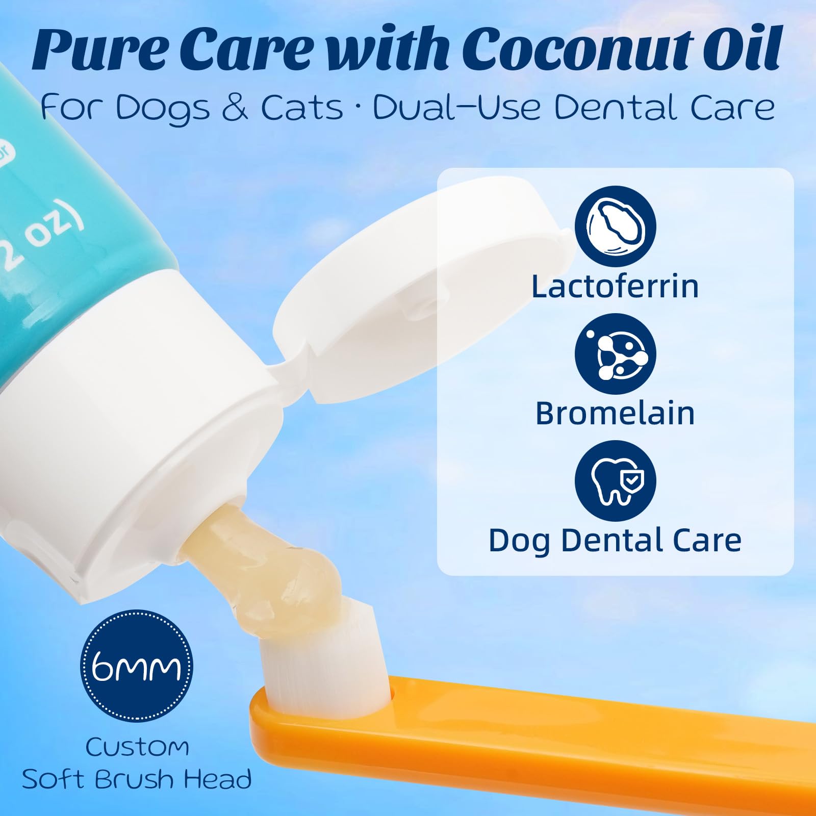 OMYGYM dog toothbrush in use with toothpaste kit for easy daily brushing.