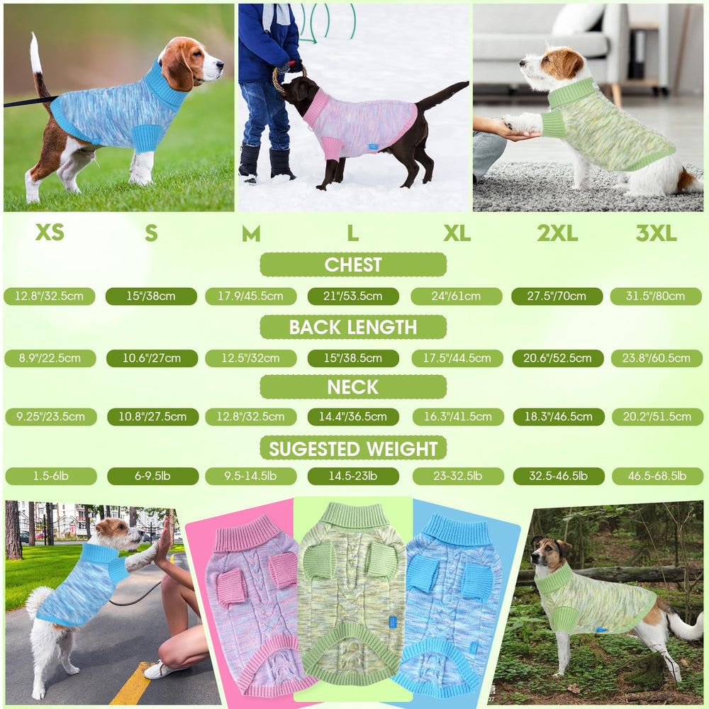 On The Roll green turtleneck dog sweater cable design detail for fashion-forward look