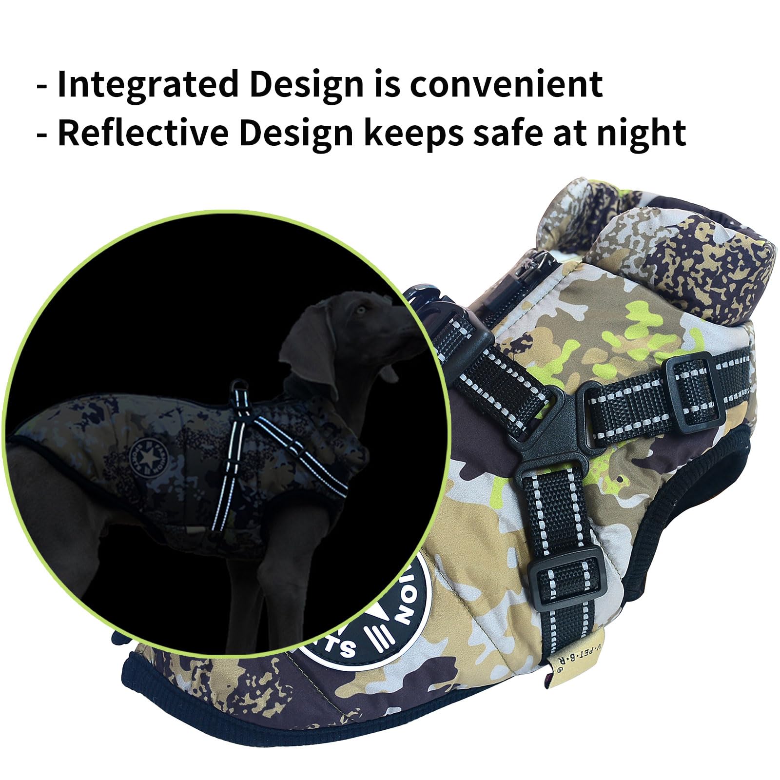 Oncpcare dog jacket back-zip design for easy on-off on brisk days.