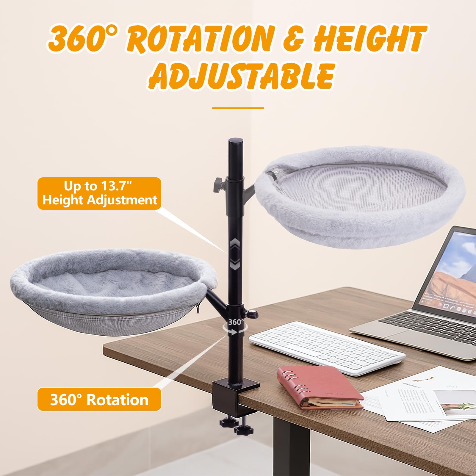 Ondware Cat Desk Bed demonstrates 360-degree rotation for versatile lounging.