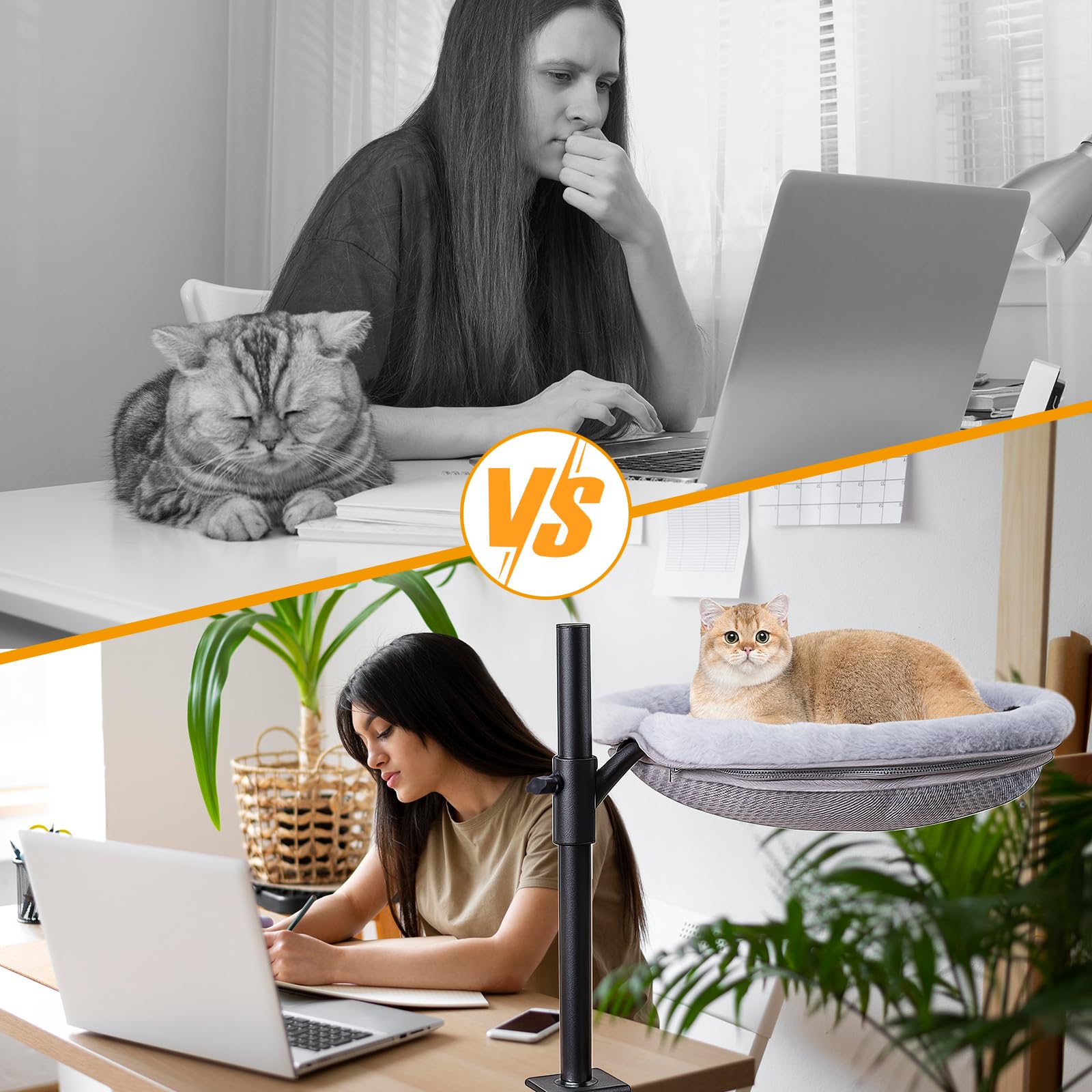Ondware Cat Desk Bed clamps securely to desks up to 1.7 inches thick.