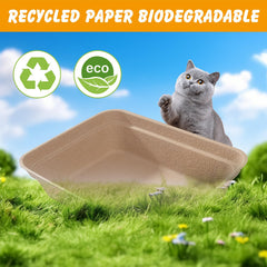 ondware disposable cat litter box in-use shows portable setup for RVs, hotels, or emergencies.