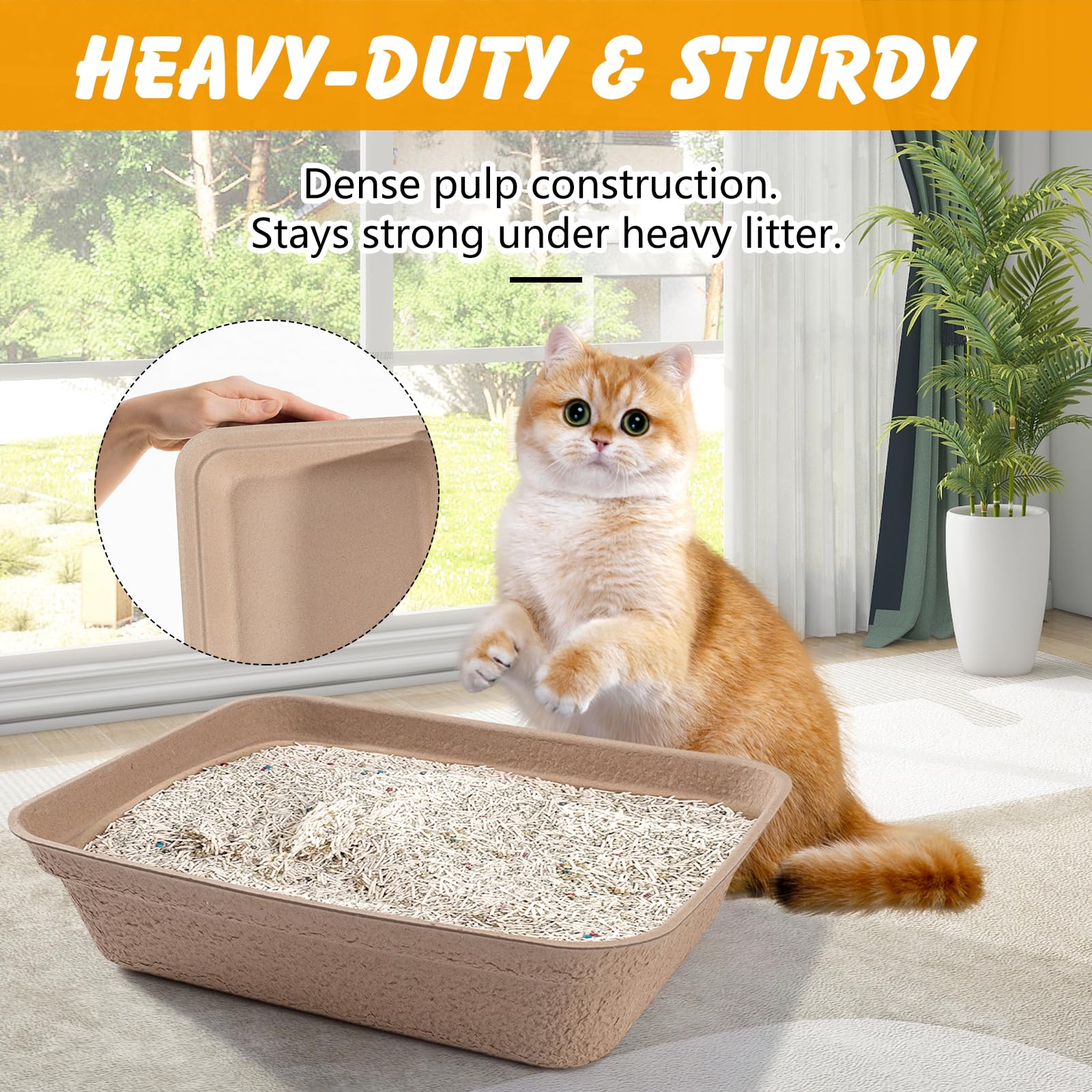 ondware disposable cat litter box side view emphasizes high walls and waterproof construction.