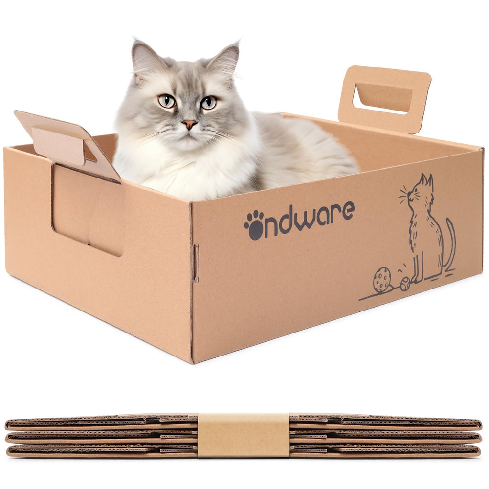 ondware disposable litter box folded flat for easy storage during travel.