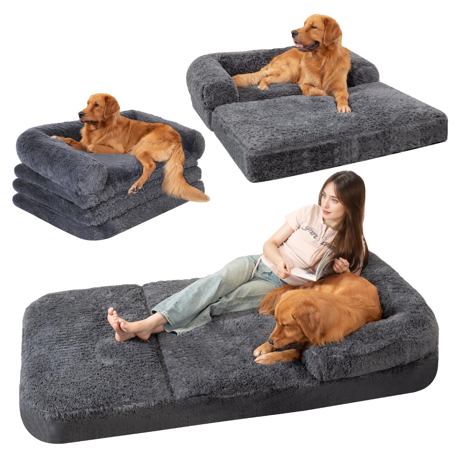 ondware foldable human dog sofa bed closed for easy transport and cozy lounging.